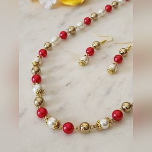 Red/Gold Beaded Mala Necklace Set
